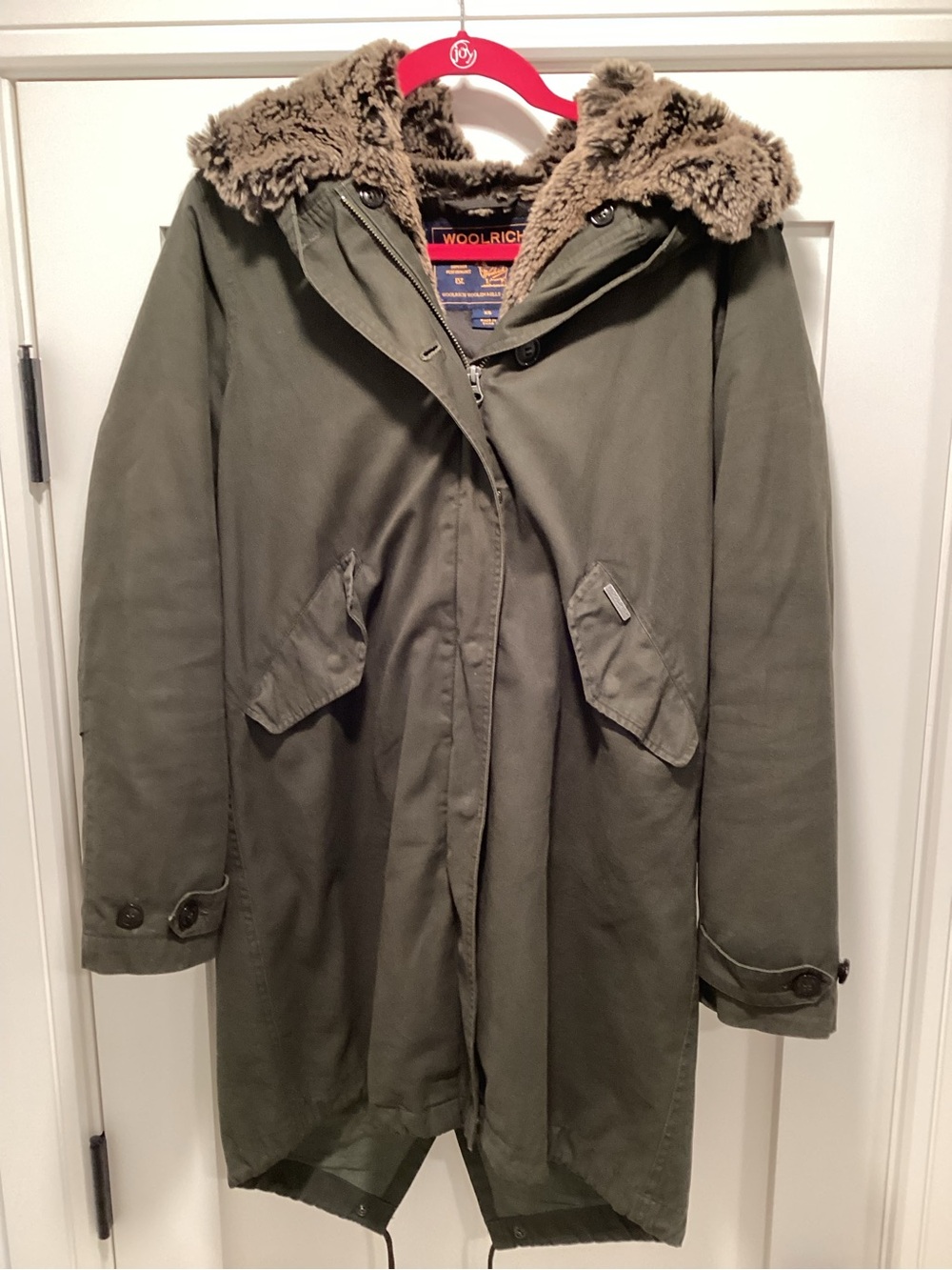 Woolrich Olive Green Fishtail Parka with Faux Fur Trim